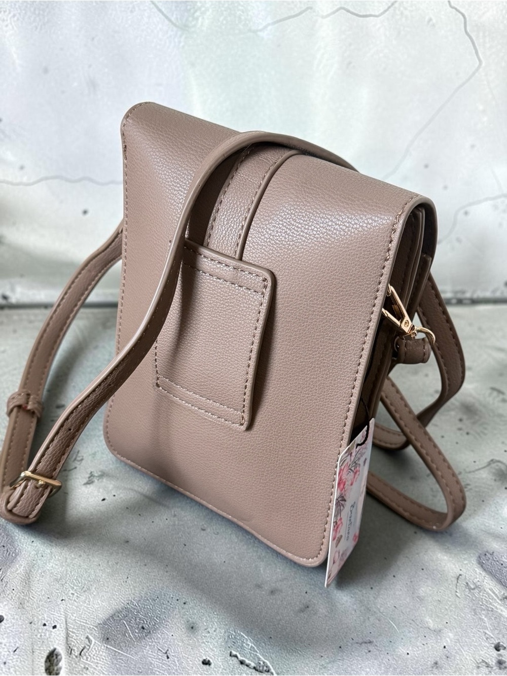Taupe Crossbody Bag with Gold Ring Accent by Brentano - Picture 4 of 14